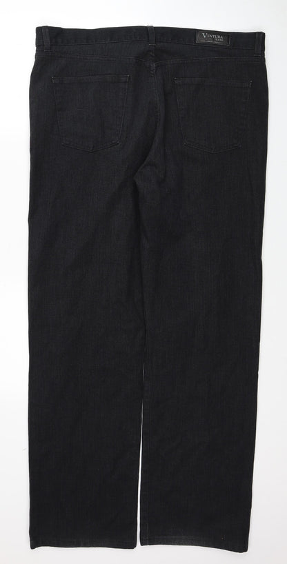 Ventura Jeans Mens Black Cotton Straight Jeans Size 40 in Regular Zip