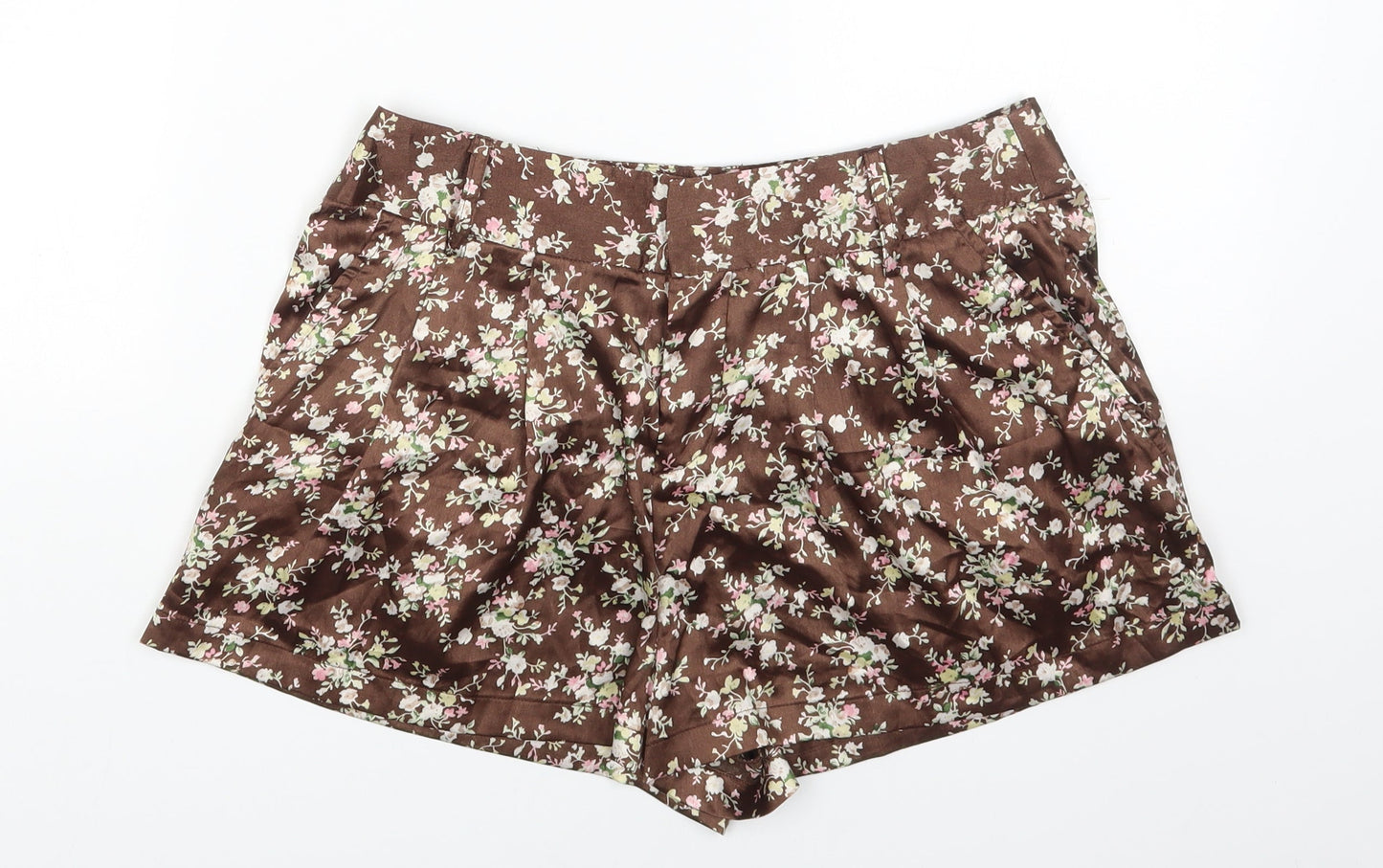 Sans Souci Womens Brown Geometric Polyester Hot Pants Shorts Size S Regular Zip