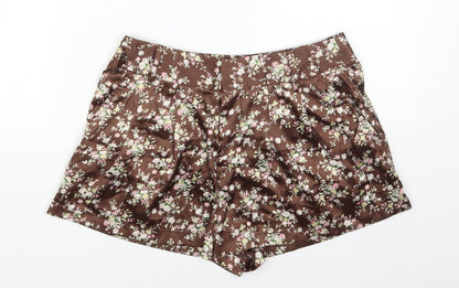 Sans Souci Womens Brown Geometric Polyester Hot Pants Shorts Size S Regular Zip