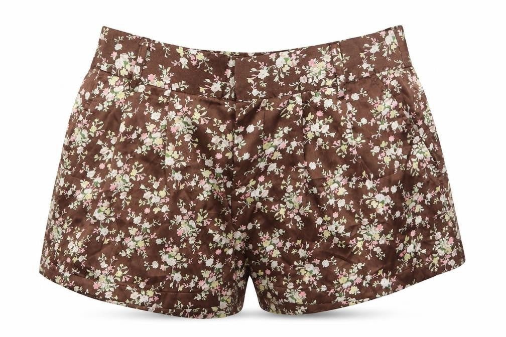 Sans Souci Womens Brown Geometric Polyester Hot Pants Shorts Size S Regular Zip