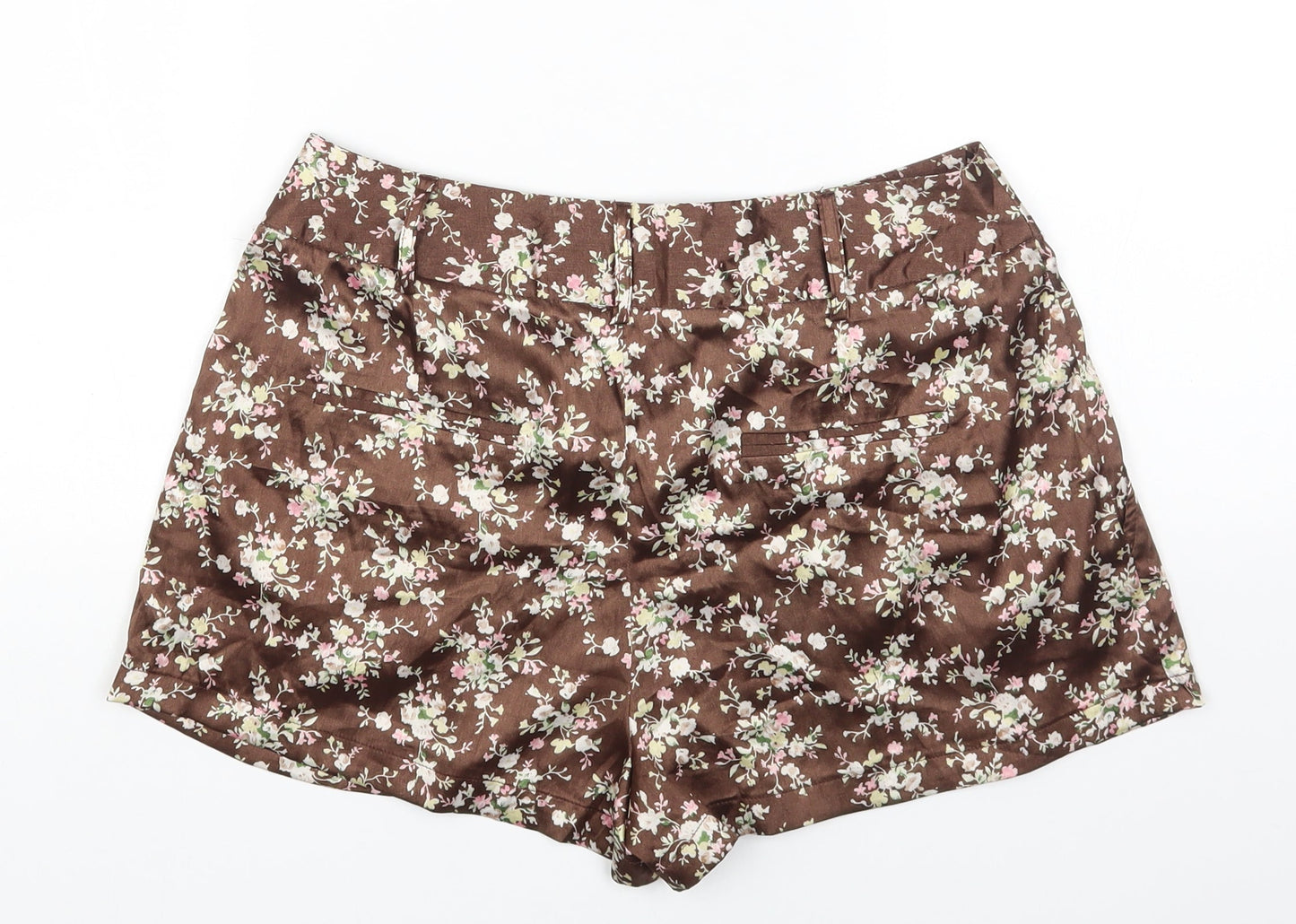 Sans Souci Womens Brown Geometric Polyester Hot Pants Shorts Size S Regular Zip