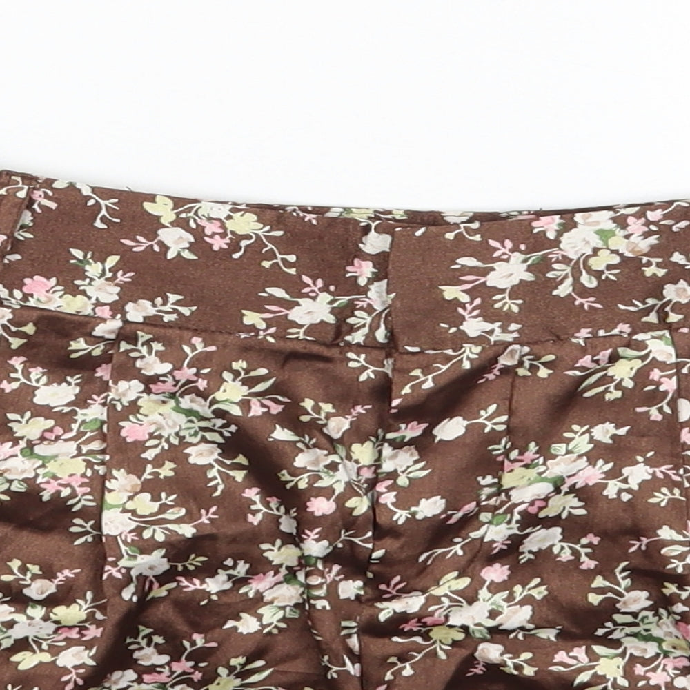 Sans Souci Womens Brown Geometric Polyester Hot Pants Shorts Size S Regular Zip