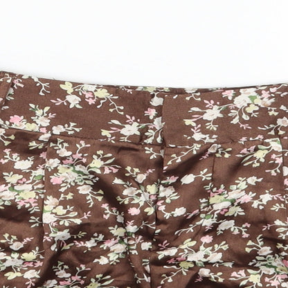 Sans Souci Womens Brown Geometric Polyester Hot Pants Shorts Size S Regular Zip