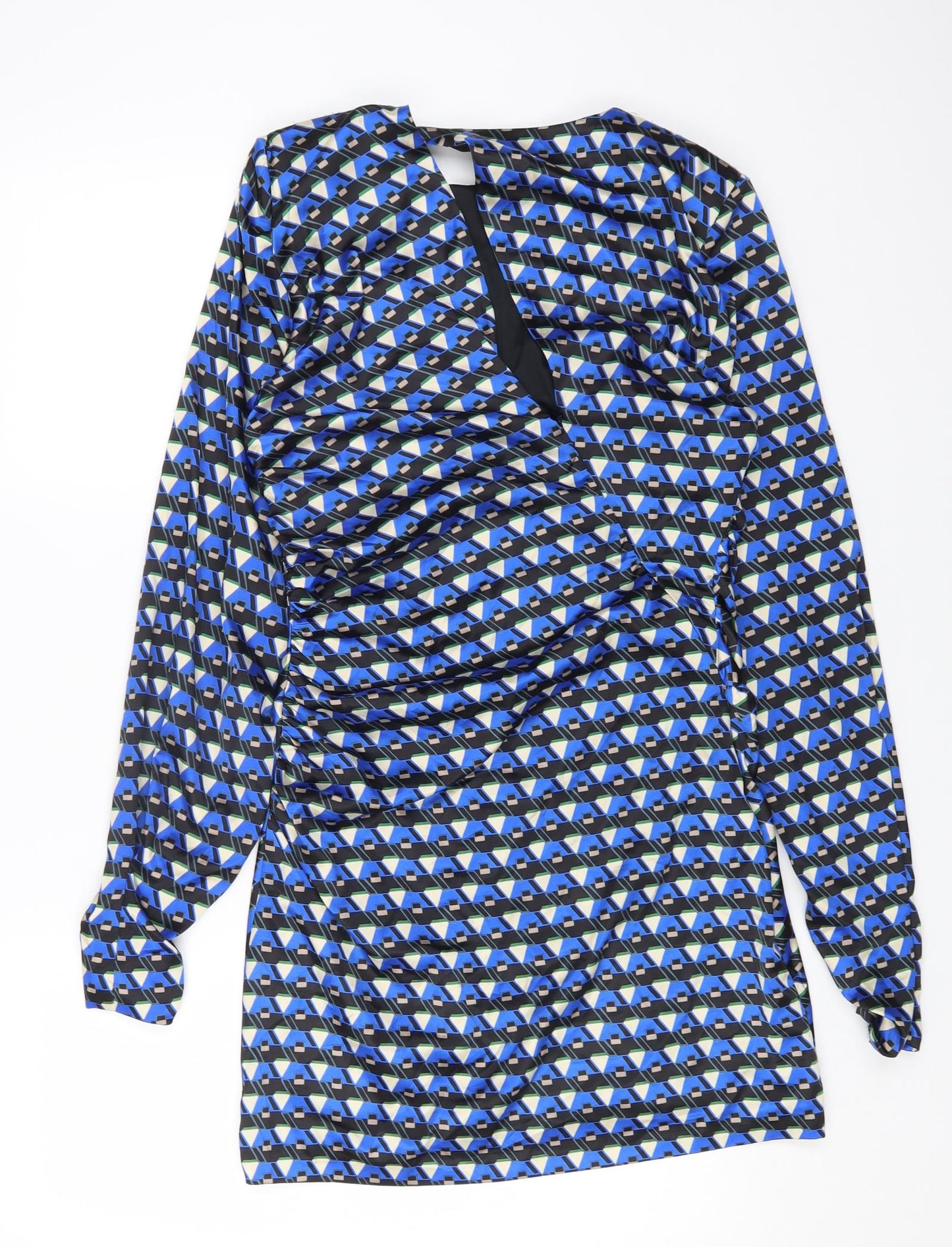 Zara Womens Blue Geometric Polyester Shift Size M Round Neck Zip