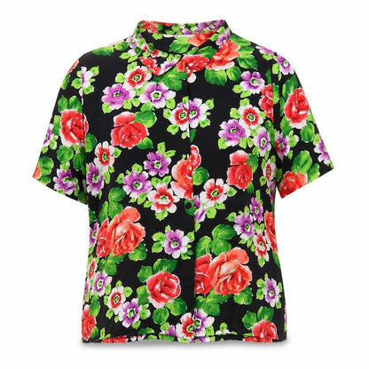Gina Womens Black Floral Polyester Basic Button-Up Size 16 Collared