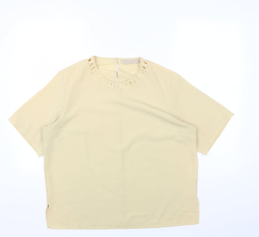 Daxon Womens Beige Polyester Basic T-Shirt Size 16 Round Neck