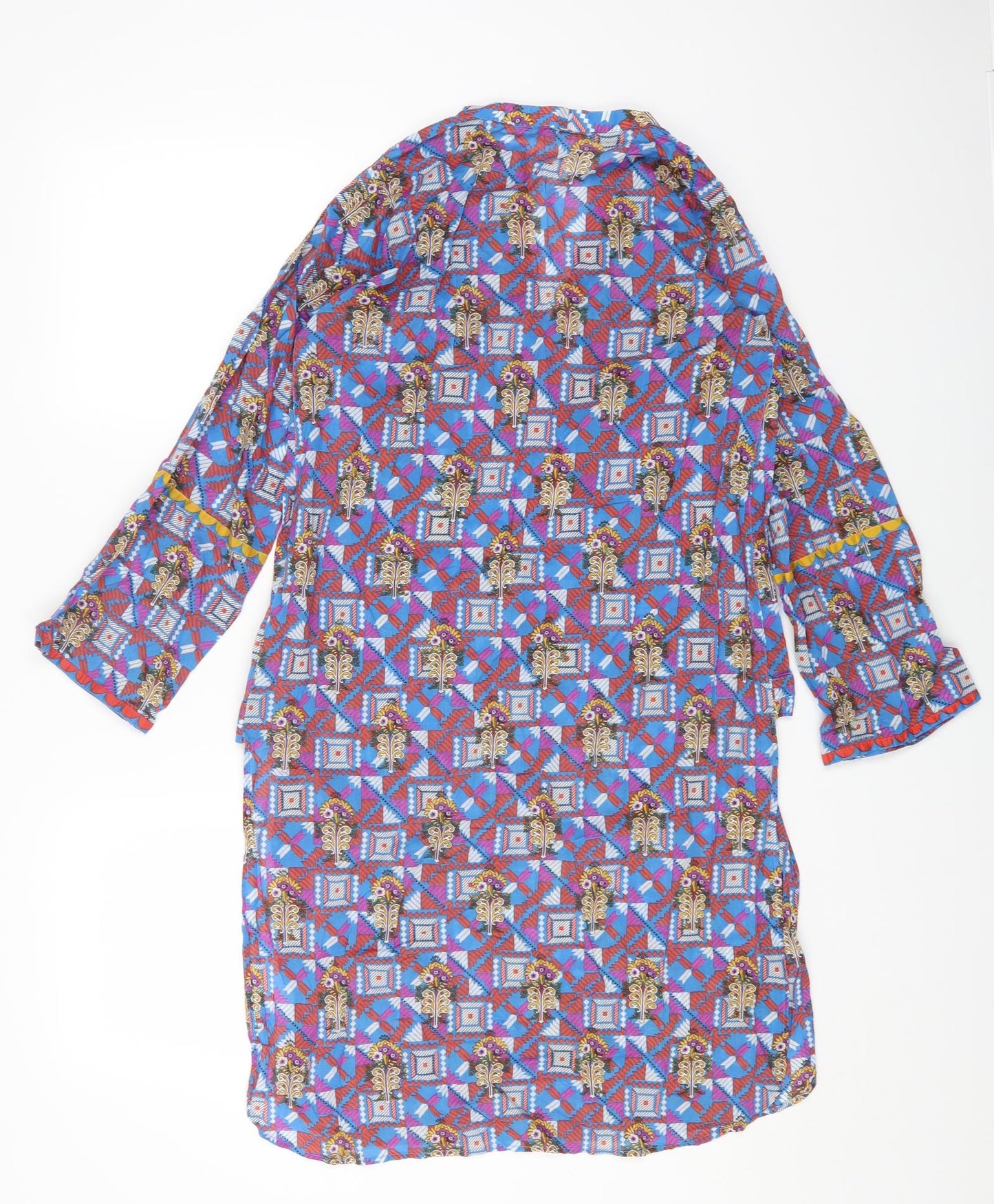 Bonanza Womens Blue Geometric Cotton Kaftan Size 8 V-Neck Pullover