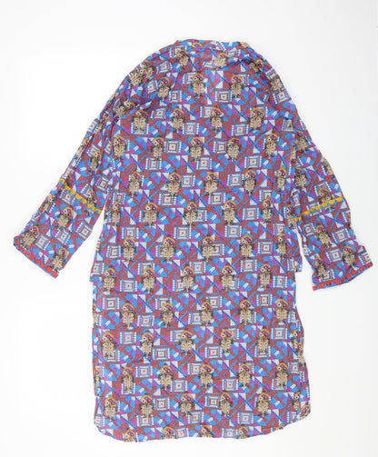 Bonanza Womens Blue Geometric Cotton Kaftan Size 8 V-Neck Pullover