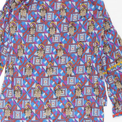 Bonanza Womens Blue Geometric Cotton Kaftan Size 8 V-Neck Pullover