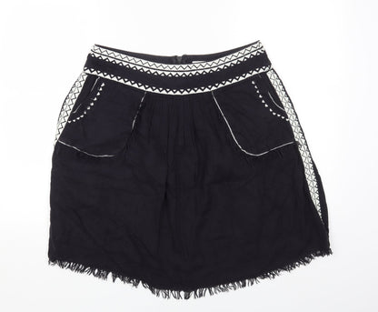 AND/OR Womens Black Geometric Cotton Mini Skirt Size 12 Zip