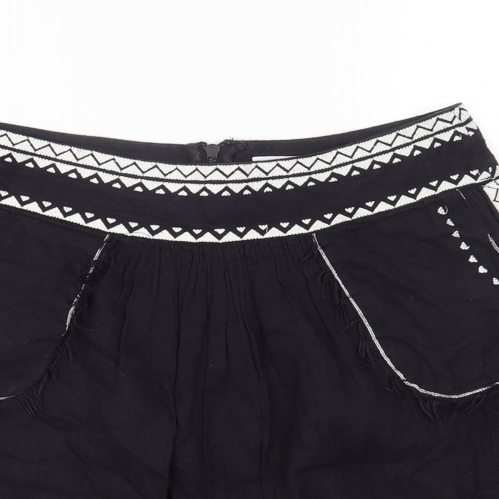 AND/OR Womens Black Geometric Cotton Mini Skirt Size 12 Zip