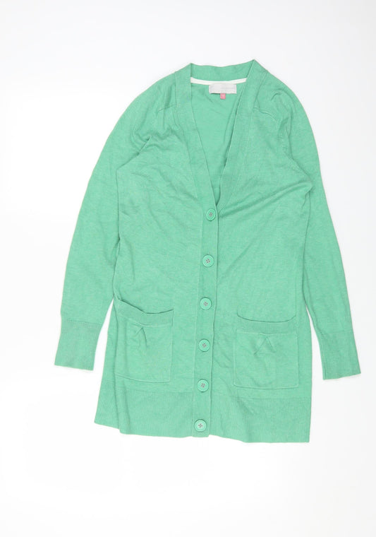 John Lewis Womens Green V-Neck Viscose Cardigan Jumper Size 10