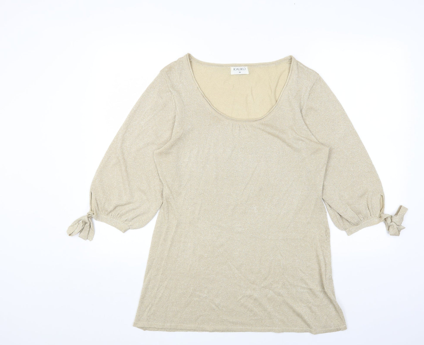 Kaliko Womens Gold Round Neck Viscose Pullover Jumper Size 16