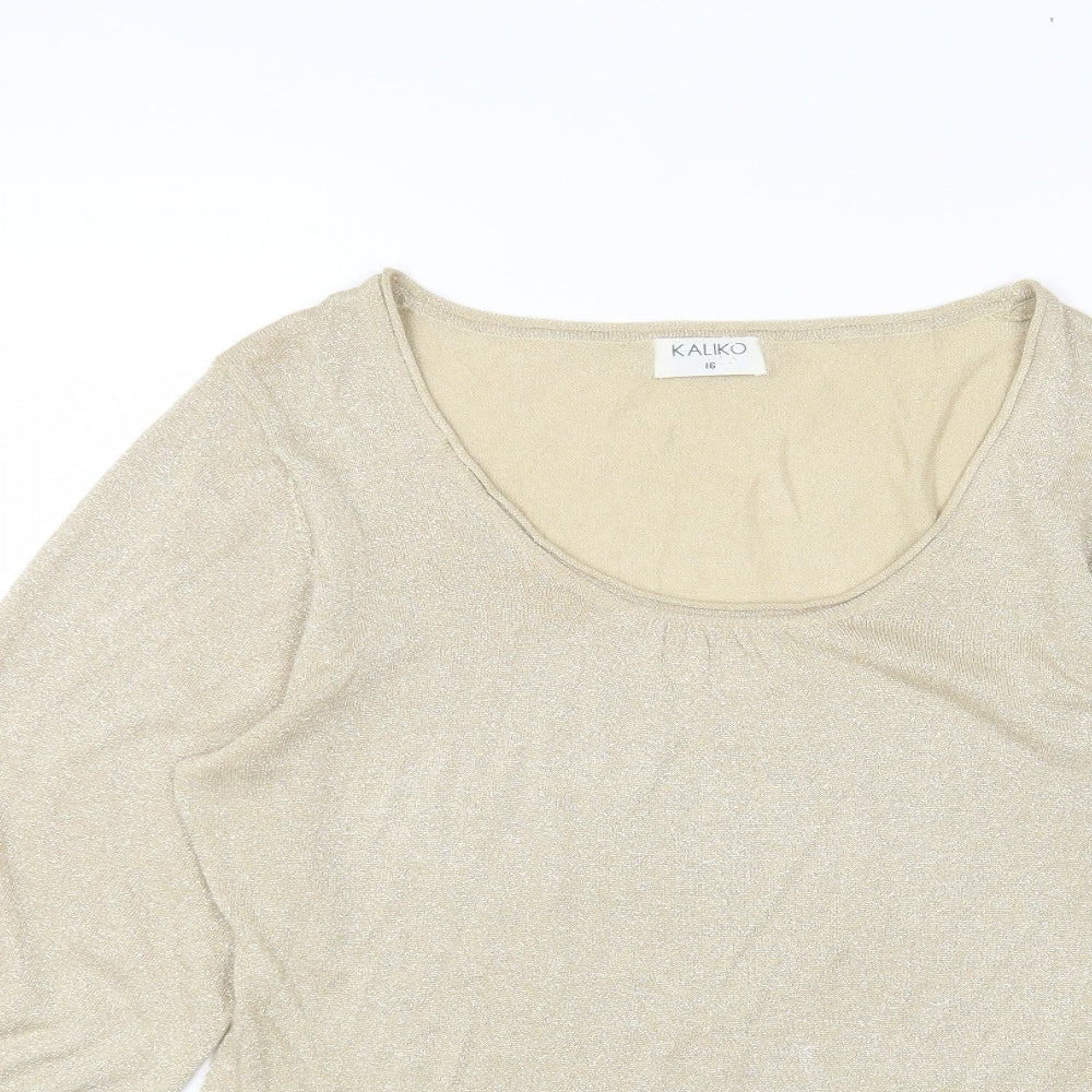 Kaliko Womens Gold Round Neck Viscose Pullover Jumper Size 16