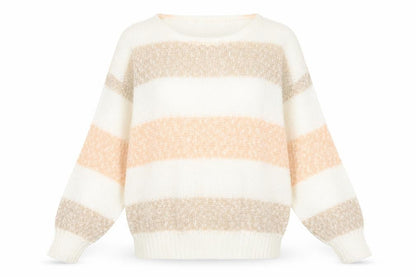 MISS SPARKS Womens White Round Neck Striped Cotton Pullover Jumper Size L