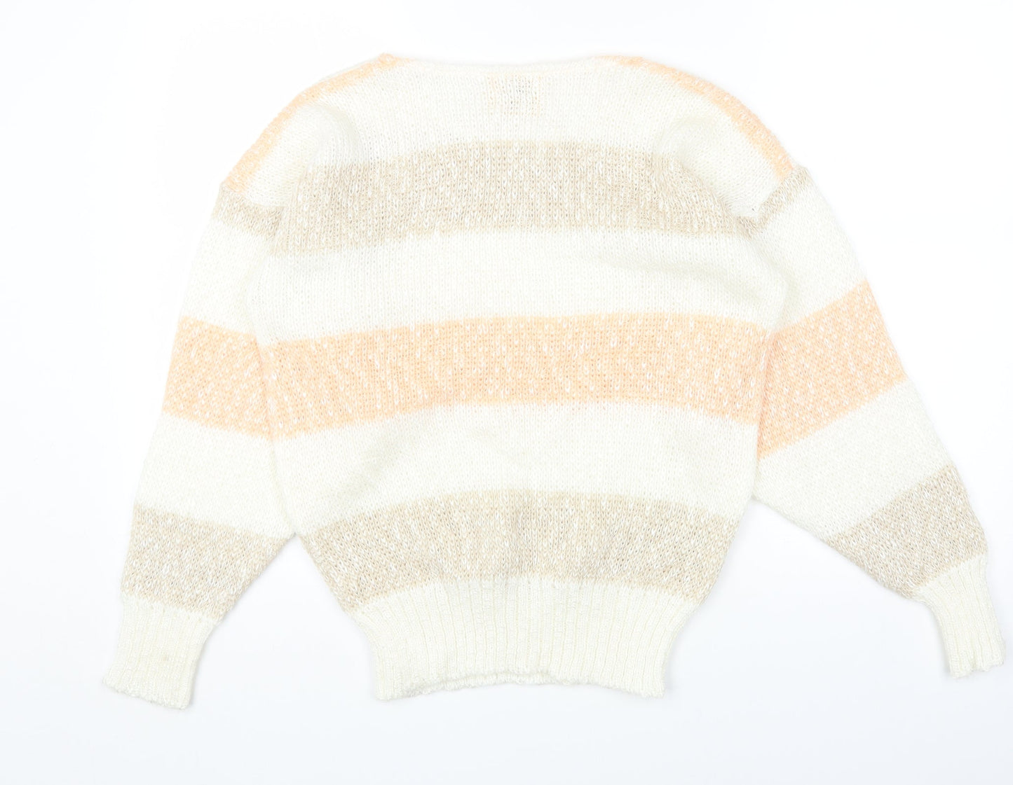 MISS SPARKS Womens White Round Neck Striped Cotton Pullover Jumper Size L