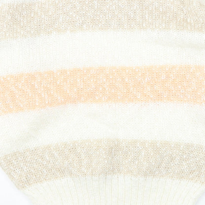 MISS SPARKS Womens White Round Neck Striped Cotton Pullover Jumper Size L