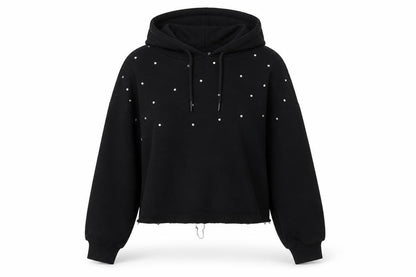 Primark Womens Black Polka Dot Cotton Pullover Hoodie Size 2XS Pullover