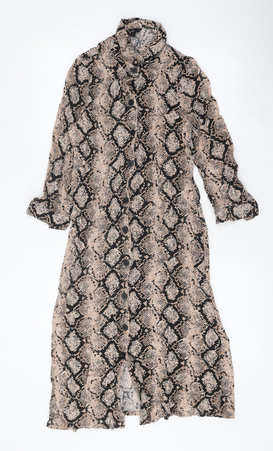 NEXT Womens Multicoloured Animal Print Viscose Shirt Dress Size 6 Collared Button - Snakeskin Pattern