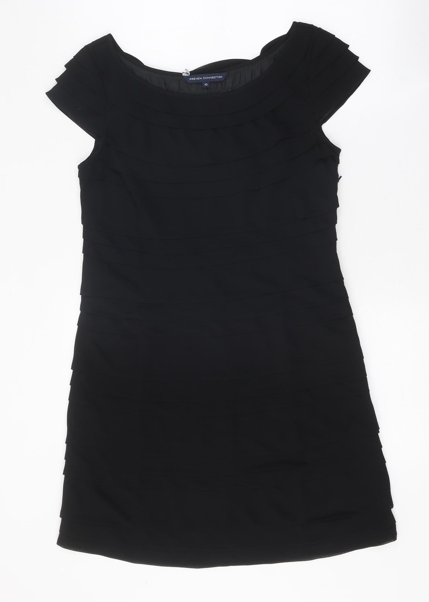 French Connection Womens Black Polyester A-Line Size 10 Scoop Neck Zip