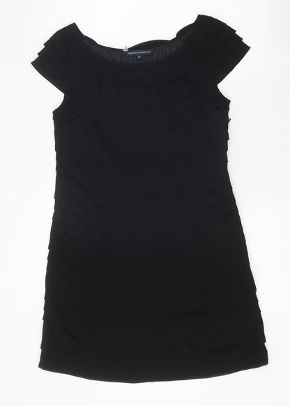 French Connection Womens Black Polyester A-Line Size 10 Scoop Neck Zip