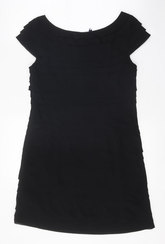 French Connection Womens Black Polyester A-Line Size 10 Scoop Neck Zip