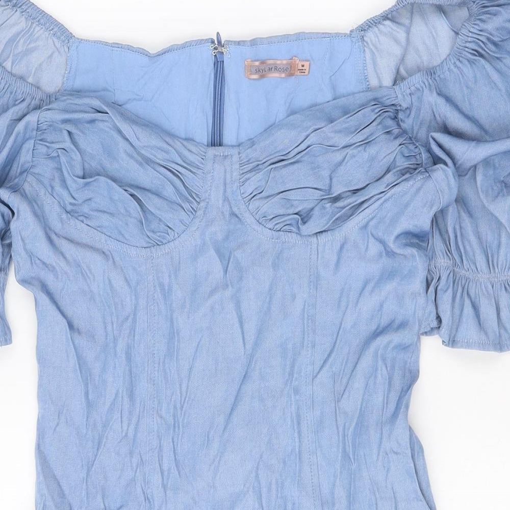 SkyLar Rose Womens Blue Cotton A-Line Size M Sweetheart Zip