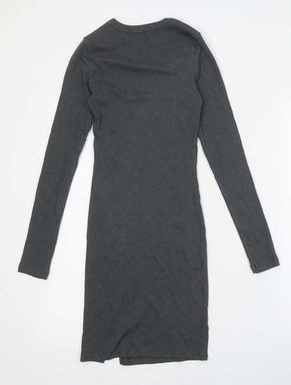 Bershka Womens Grey Cotton Bodycon Size XS Round Neck Pullover - Ribbed