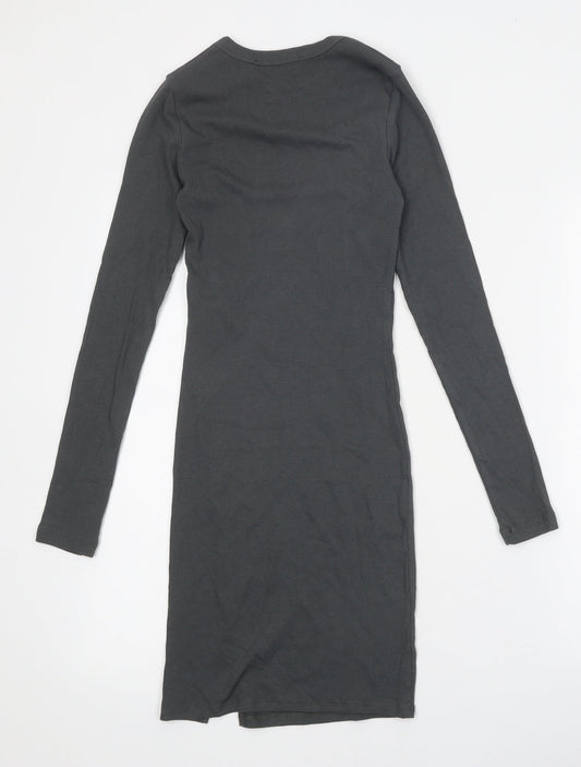Bershka Womens Grey Cotton Bodycon Size XS Round Neck Pullover - Ribbed