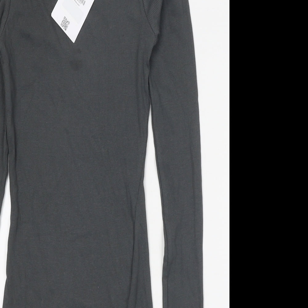 Bershka Womens Grey Cotton Bodycon Size XS Round Neck Pullover - Ribbed