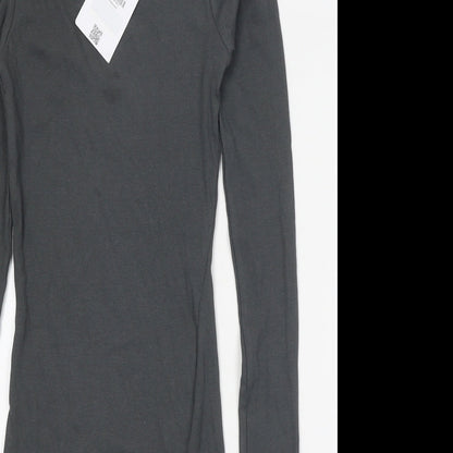 Bershka Womens Grey Cotton Bodycon Size XS Round Neck Pullover - Ribbed