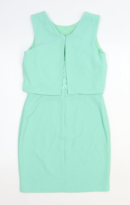 Warehouse Womens Green Polyester A-Line Size 10 Round Neck Zip