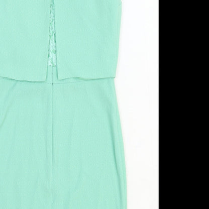 Warehouse Womens Green Polyester A-Line Size 10 Round Neck Zip