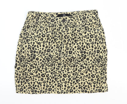 Missguided Womens Yellow Animal Print Cotton A-Line Skirt Size 6 Zip - Leopard Pattern