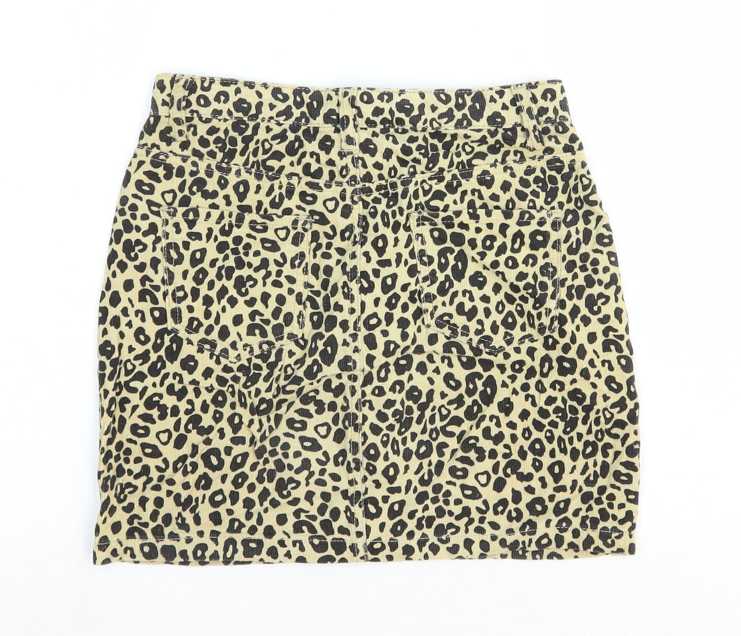 Missguided Womens Yellow Animal Print Cotton A-Line Skirt Size 6 Zip - Leopard Pattern