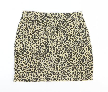 Missguided Womens Yellow Animal Print Cotton A-Line Skirt Size 6 Zip - Leopard Pattern