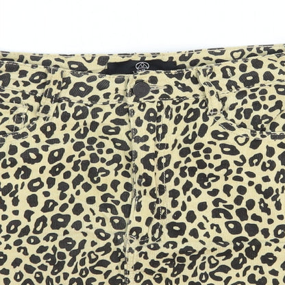 Missguided Womens Yellow Animal Print Cotton A-Line Skirt Size 6 Zip - Leopard Pattern