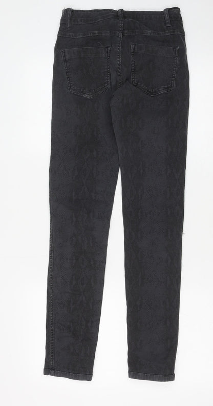 Preworn Womens Grey Animal Print Cotton Skinny Jeans Size 26 in Regular Button - Snake Skin Print