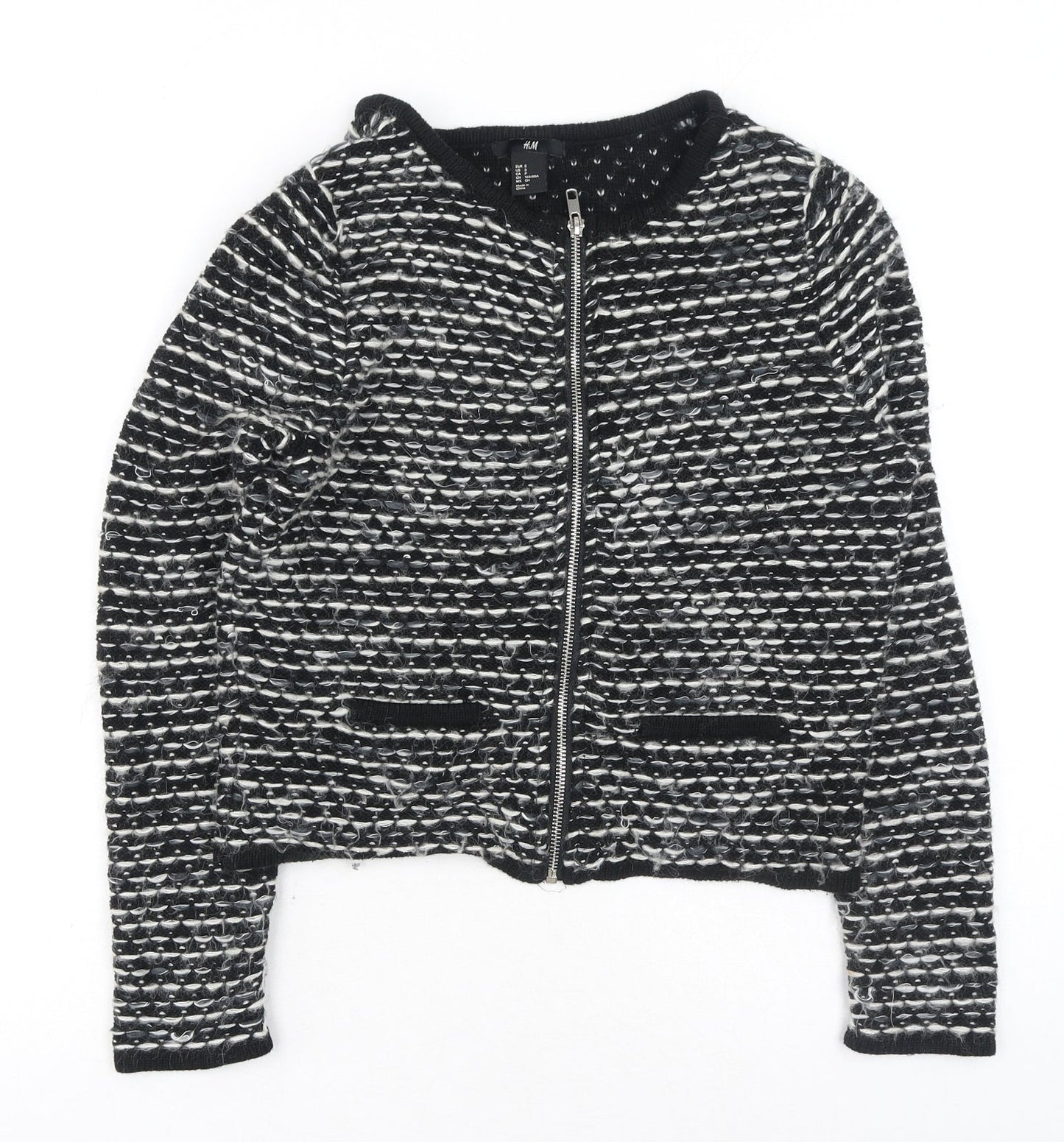 Womens UK Size S H&M Black Full Zip Jumper