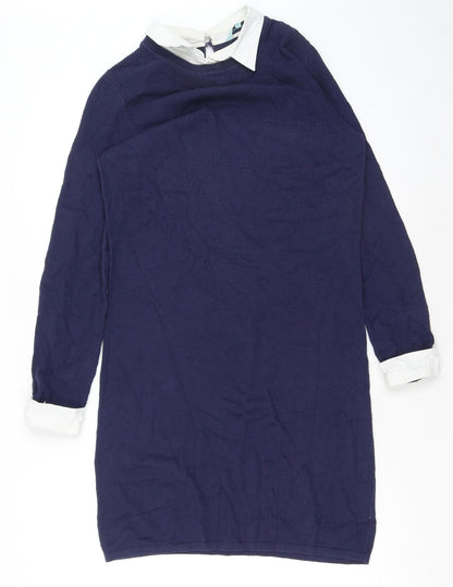 Dickins & Jones Womens Blue Cotton Jumper Dress Size S Collared Button