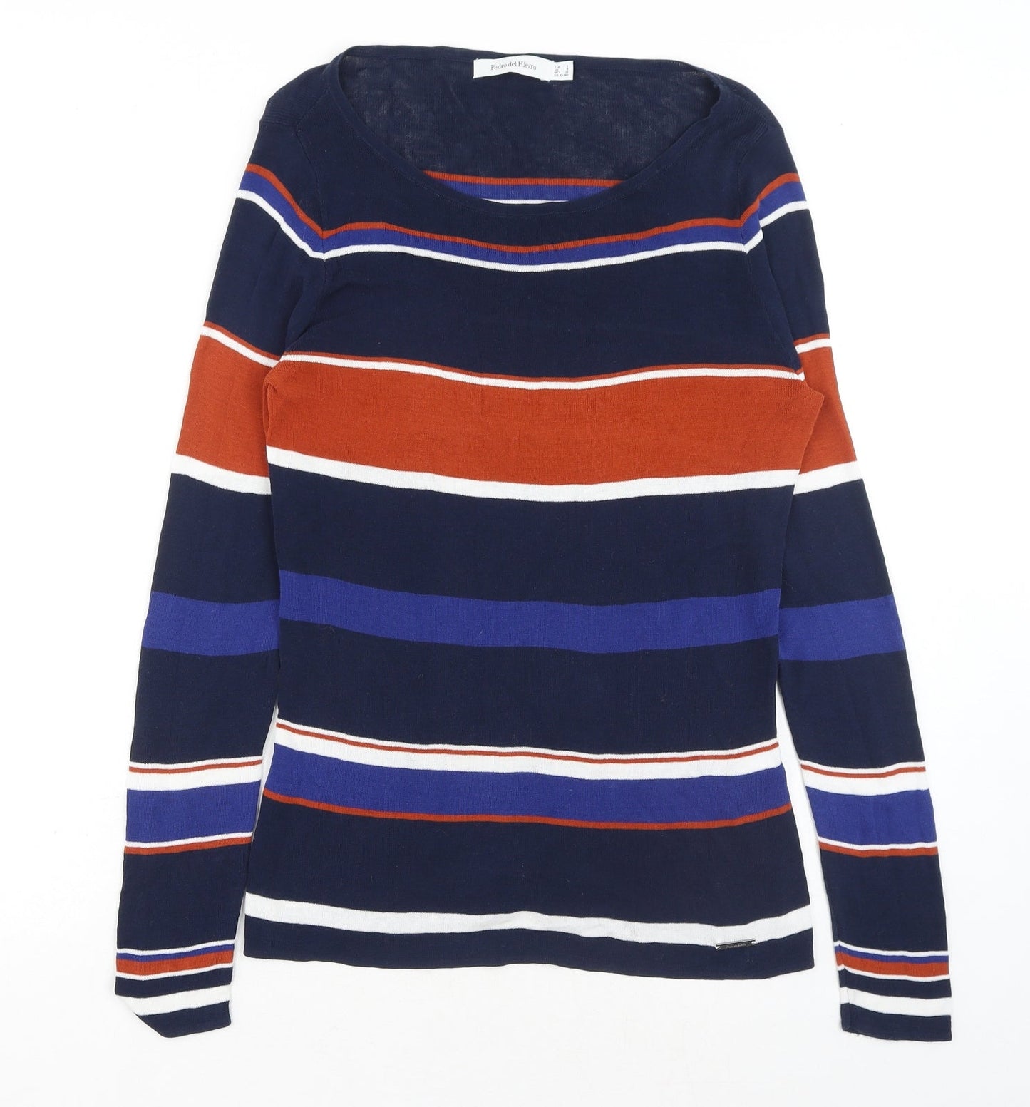 Pedro Del Hierro Womens Multicoloured Scoop Neck Striped Cotton Pullover Jumper Size S