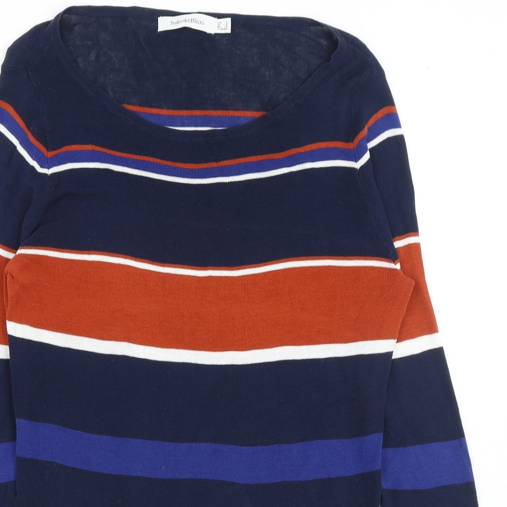 Pedro Del Hierro Womens Multicoloured Scoop Neck Striped Cotton Pullover Jumper Size S