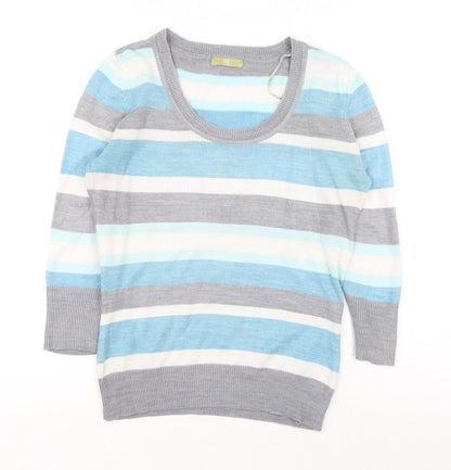 TU Womens Blue Scoop Neck Striped Acrylic Pullover Jumper Size 8