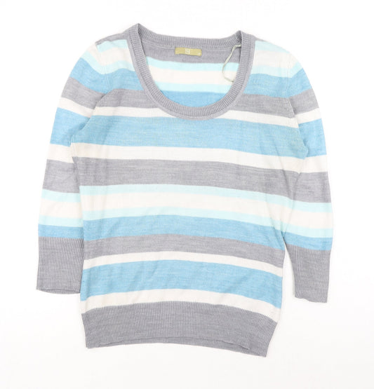 TU Womens Blue Scoop Neck Striped Acrylic Pullover Jumper Size 8
