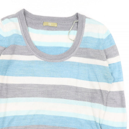 TU Womens Blue Scoop Neck Striped Acrylic Pullover Jumper Size 8
