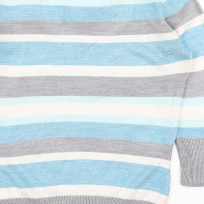 TU Womens Blue Scoop Neck Striped Acrylic Pullover Jumper Size 8