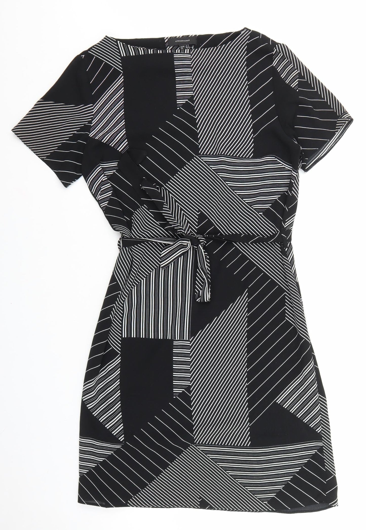 Primark Womens Black Geometric Polyester Sheath Size 8 Boat Neck Tie