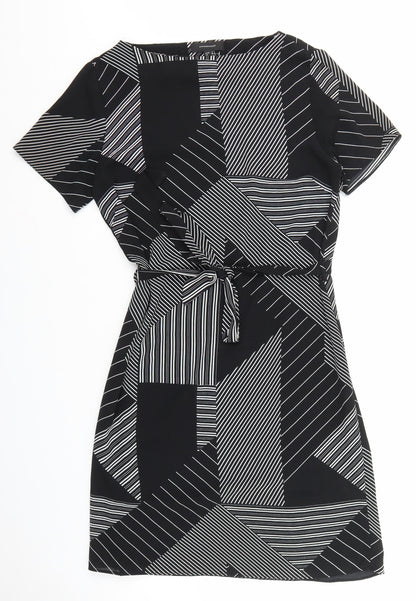 Primark Womens Black Geometric Polyester Sheath Size 8 Boat Neck Tie