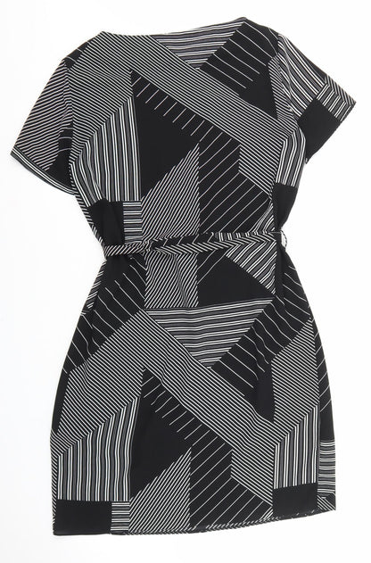 Primark Womens Black Geometric Polyester Sheath Size 8 Boat Neck Tie