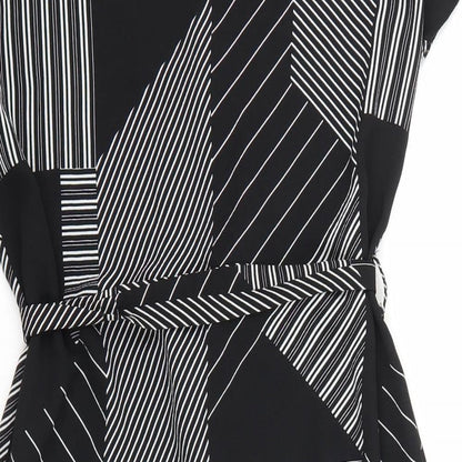 Primark Womens Black Geometric Polyester Sheath Size 8 Boat Neck Tie